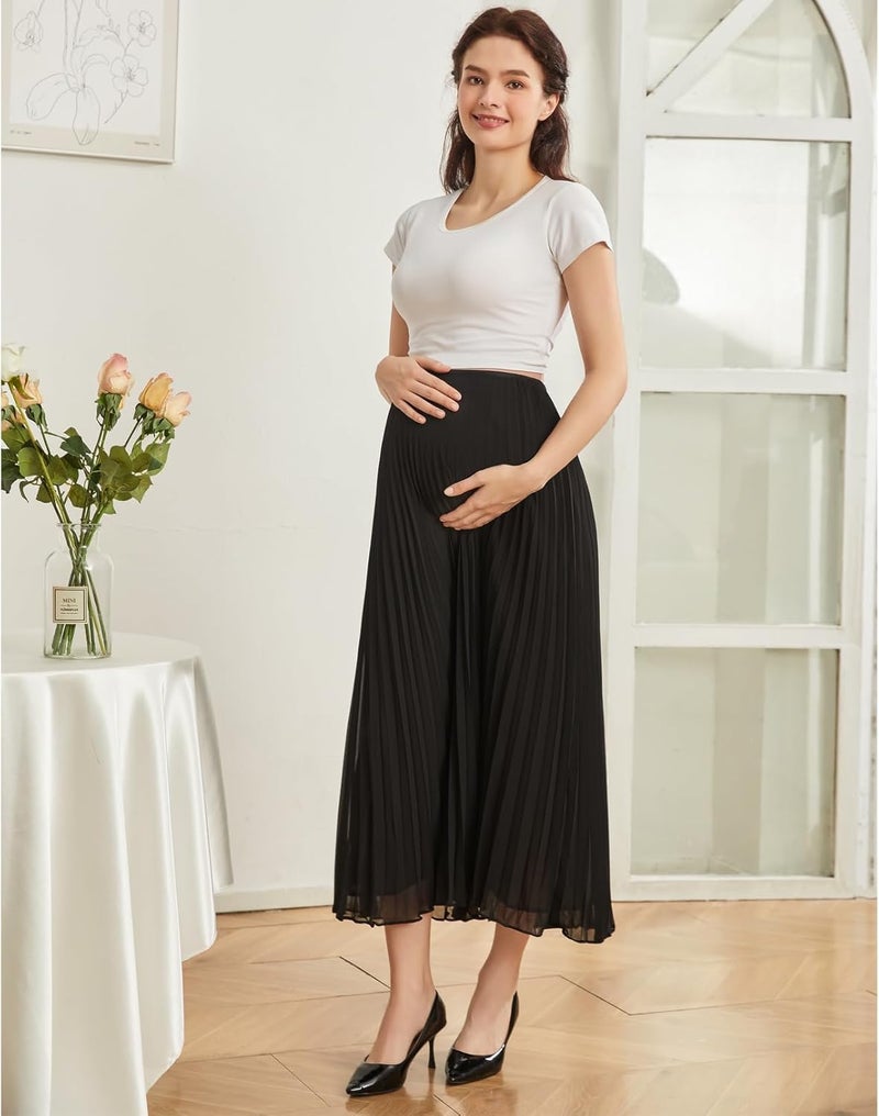 ColMi Long Skirts for Women Summer Maternity High Elastic Waist Pleated Chiffon Skirt Long Swing A-line Skirts - Image 1